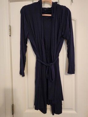 Dreams Co Rich Eggplant Hooded Robe/Coverup Stretchy 14/16 Waist Tie Comfy